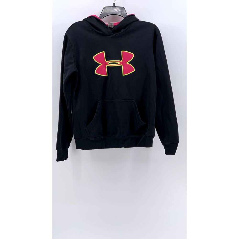 UNDER ARMOUR Women's Black-Pink Embroidered Logo Hoodie SZ S